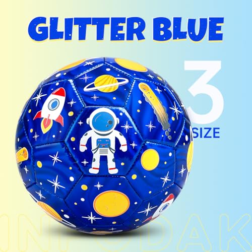 INPODAK Size 3 Soccer Ball for Toddler Kids Cartoon Astronaut Blue Ball for Kids 28 Soccer Balls with Pump Mesh Bag Great Gift for Boy - Image 5