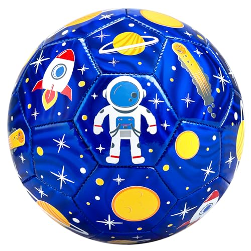 INPODAK Size 3 Soccer Ball for Toddler Kids Cartoon Astronaut Blue Ball for Kids 28 Soccer Balls with Pump Mesh Bag Great Gift for Boy - Image 1
