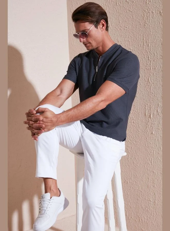 بوراتي تيشيرت بياقة بسحاب قطني رجالي بقصة عادية من بوراتي