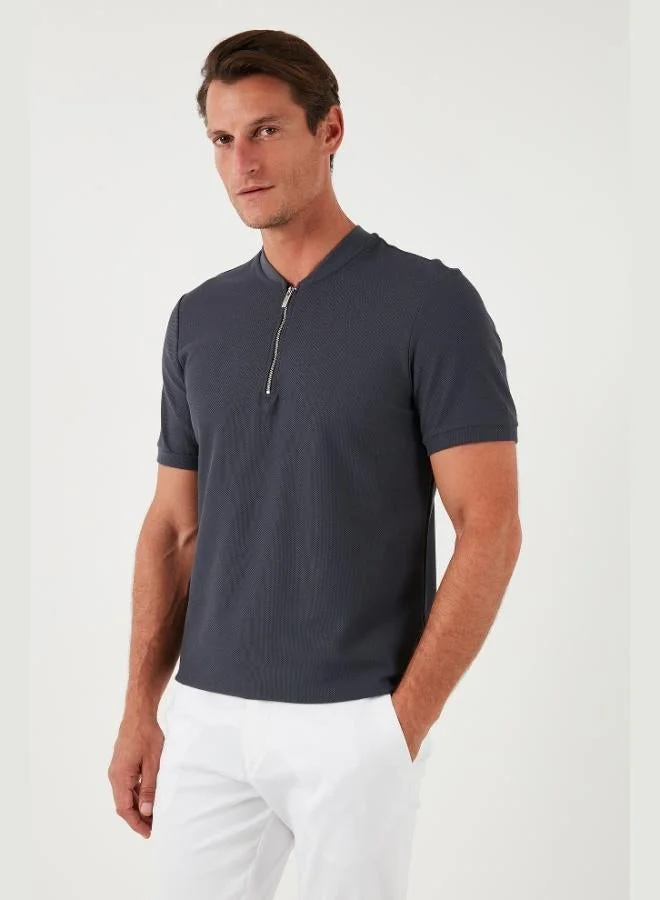 بوراتي تيشيرت بياقة بسحاب قطني رجالي بقصة عادية من بوراتي