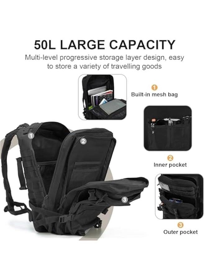 TRASSLE 45L Backpack For Men Molle Daypack 3 Day Bug Out Bag Hiking Rucksack With Bottle Holder  - Image 3