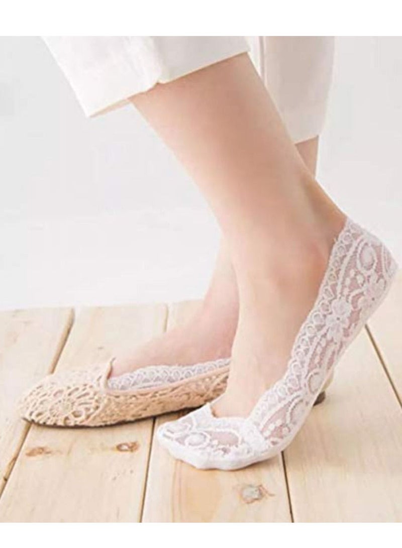 Glamroot جوارب دانتيل مضادة للانزلاق للنساء/الفتيات (عبوة من 5 قطع) أسود/بيج/أبيض/وردي/رمادي - Image 5