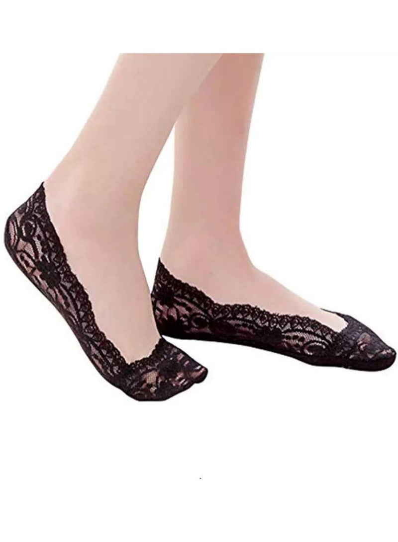 Glamroot جوارب دانتيل مضادة للانزلاق للنساء/الفتيات (عبوة من 5 قطع) أسود/بيج/أبيض/وردي/رمادي - Image 4