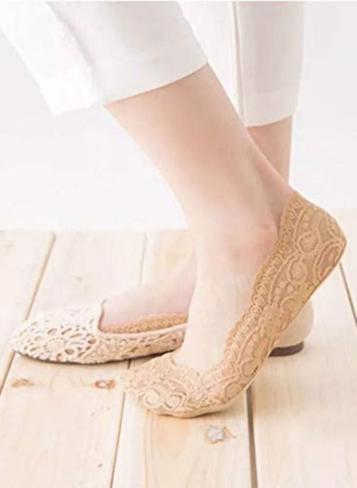 Glamroot جوارب دانتيل مضادة للانزلاق للنساء/الفتيات (عبوة من 5 قطع) أسود/بيج/أبيض/وردي/رمادي - Image 2