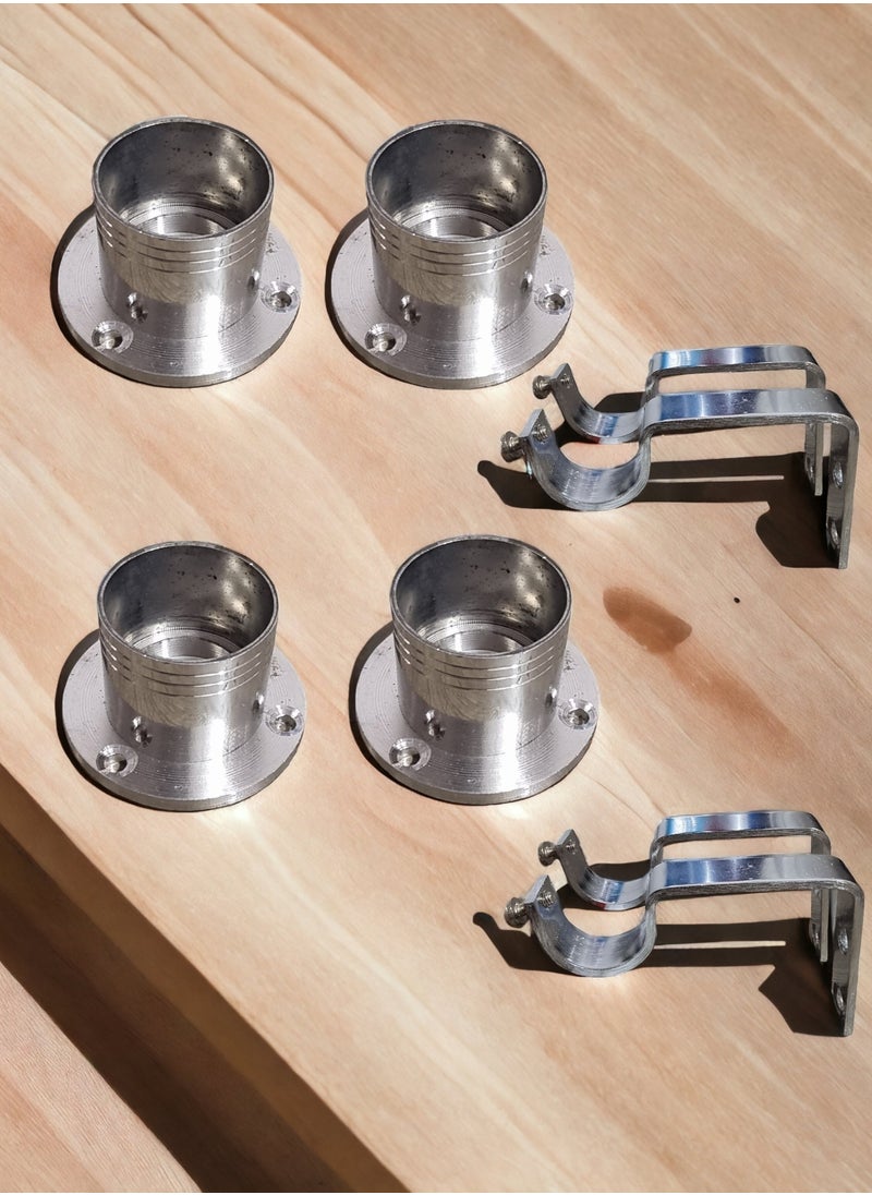 Set of 4 Round Curtain Rod Brackets Holders for 25mm Curtain Rod with 4 side supporters|Curtain Rod Support for Door and Window Curtain Brackets|Curtain Support Brackets|Curtain Rod Holder