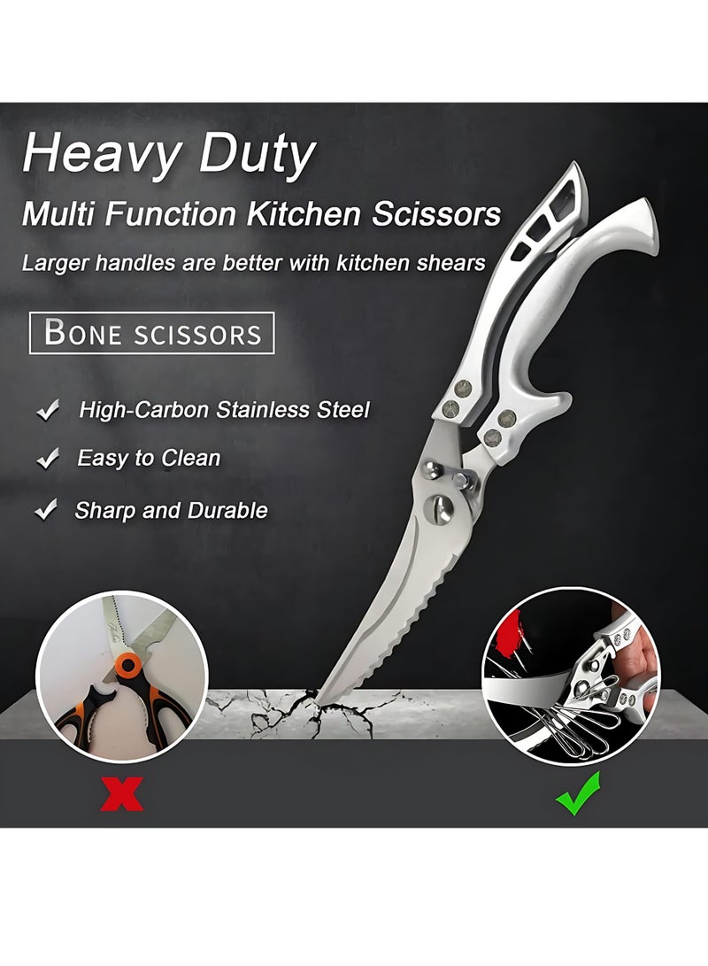 ALMiHomi Kitchen Scissors, Heavy-duty Stainless Steel Poultry Shears Sharp Bone Shears Multi-purpose Food Scissors with Safety Lock Suitable for Bones, Poultry, Meat, Fish, Food, Seafood, Barbecue - Image 4