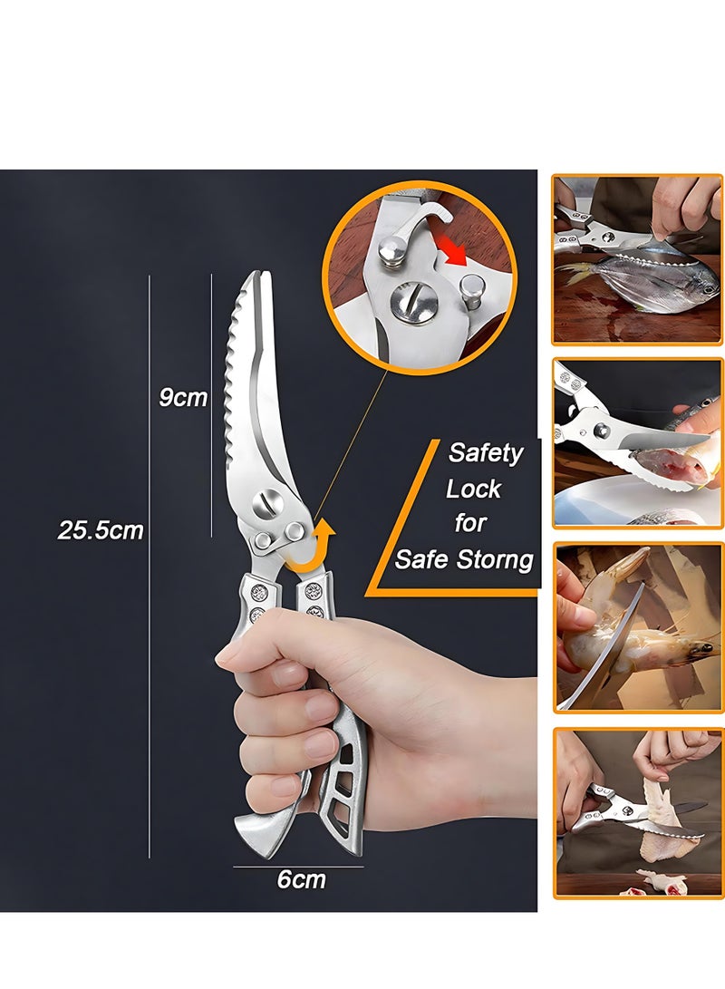 ALMiHomi Kitchen Scissors, Heavy-duty Stainless Steel Poultry Shears Sharp Bone Shears Multi-purpose Food Scissors with Safety Lock Suitable for Bones, Poultry, Meat, Fish, Food, Seafood, Barbecue - Image 5