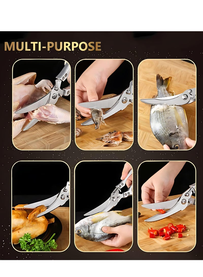 ALMiHomi Kitchen Scissors, Heavy-duty Stainless Steel Poultry Shears Sharp Bone Shears Multi-purpose Food Scissors with Safety Lock Suitable for Bones, Poultry, Meat, Fish, Food, Seafood, Barbecue - Image 2