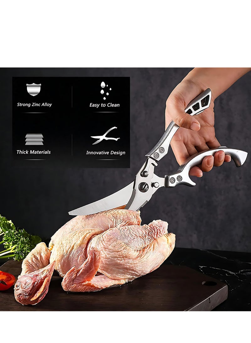 ALMiHomi Kitchen Scissors, Heavy-duty Stainless Steel Poultry Shears Sharp Bone Shears Multi-purpose Food Scissors with Safety Lock Suitable for Bones, Poultry, Meat, Fish, Food, Seafood, Barbecue - Image 3
