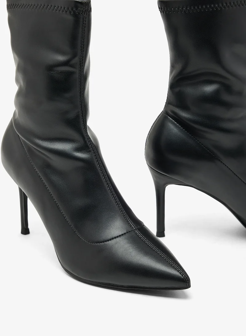 Ella Black Pointed Toe Stiletto Heel Mid Calf Boots for Women | Best Price UAE