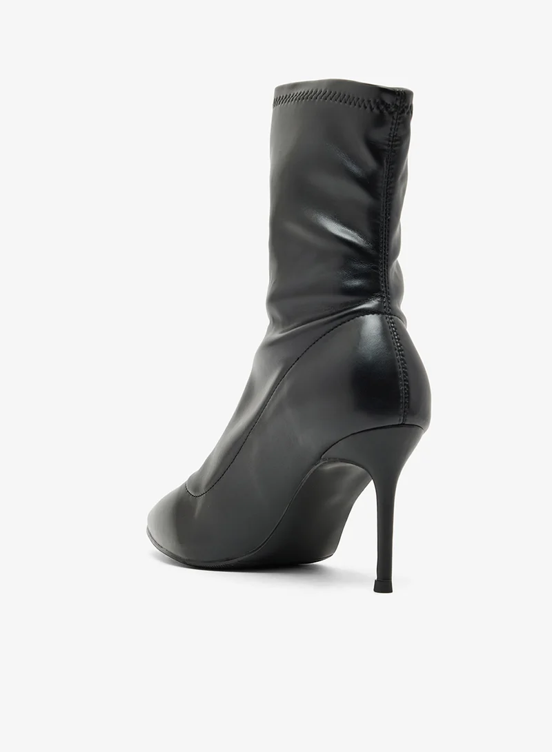Ella Black Pointed Toe Stiletto Heel Mid Calf Boots for Women | Best Price UAE