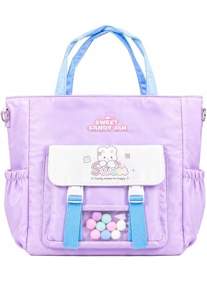 Cute Tote, Big Handbag, Multiple Pockets, Adjustable Strap, Casual, 36x30cm Purple - Image 1