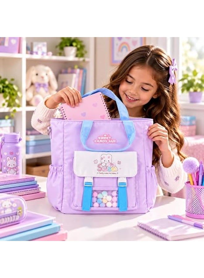 Cute Tote, Big Handbag, Multiple Pockets, Adjustable Strap, Casual, 36x30cm Purple - Image 3