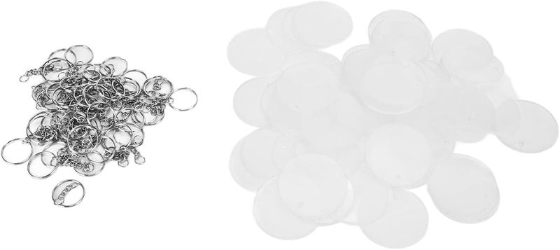 Acrylic Keychain Blanks, 50PCS Tassels Key Chain with Key Rings, Personally Constructed Painting Transparent Protective Film, 2 0in Blank Keychains Kit for Personally Constructed Markers Painting - Image 1