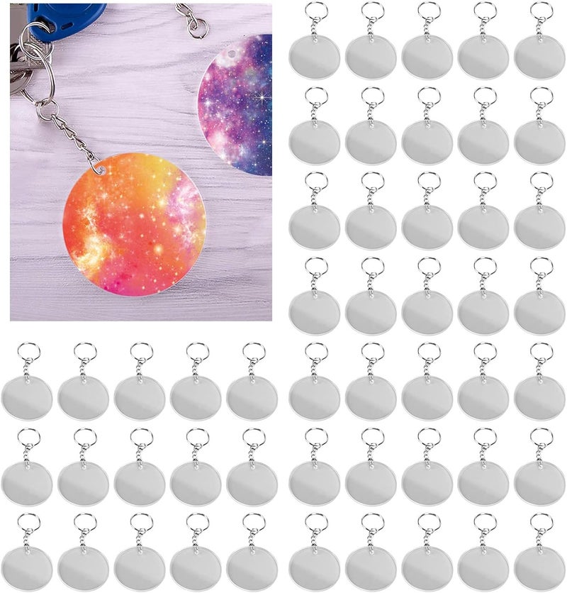 Acrylic Keychain Blanks, 50PCS Tassels Key Chain with Key Rings, Personally Constructed Painting Transparent Protective Film, 2 0in Blank Keychains Kit for Personally Constructed Markers Painting - Image 3