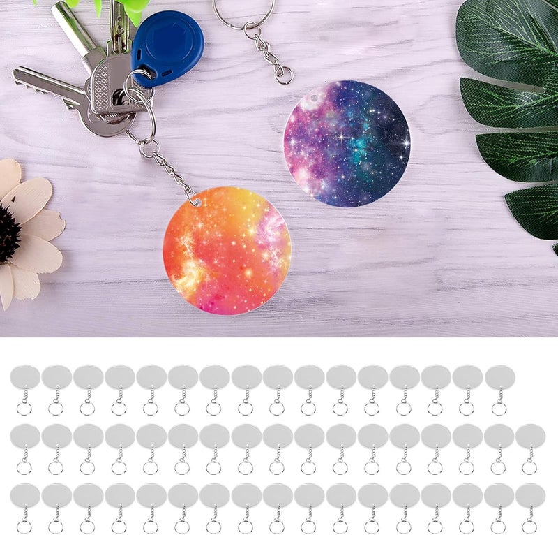 Acrylic Keychain Blanks, 50PCS Tassels Key Chain with Key Rings, Personally Constructed Painting Transparent Protective Film, 2 0in Blank Keychains Kit for Personally Constructed Markers Painting - Image 4