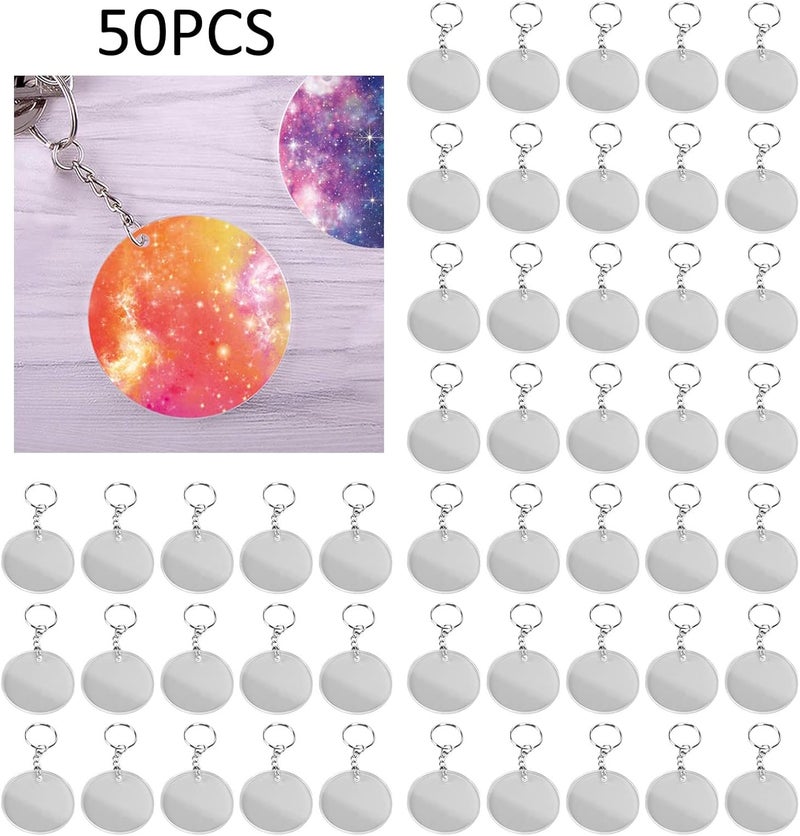 Acrylic Keychain Blanks, 50PCS Tassels Key Chain with Key Rings, Personally Constructed Painting Transparent Protective Film, 2 0in Blank Keychains Kit for Personally Constructed Markers Painting - Image 2