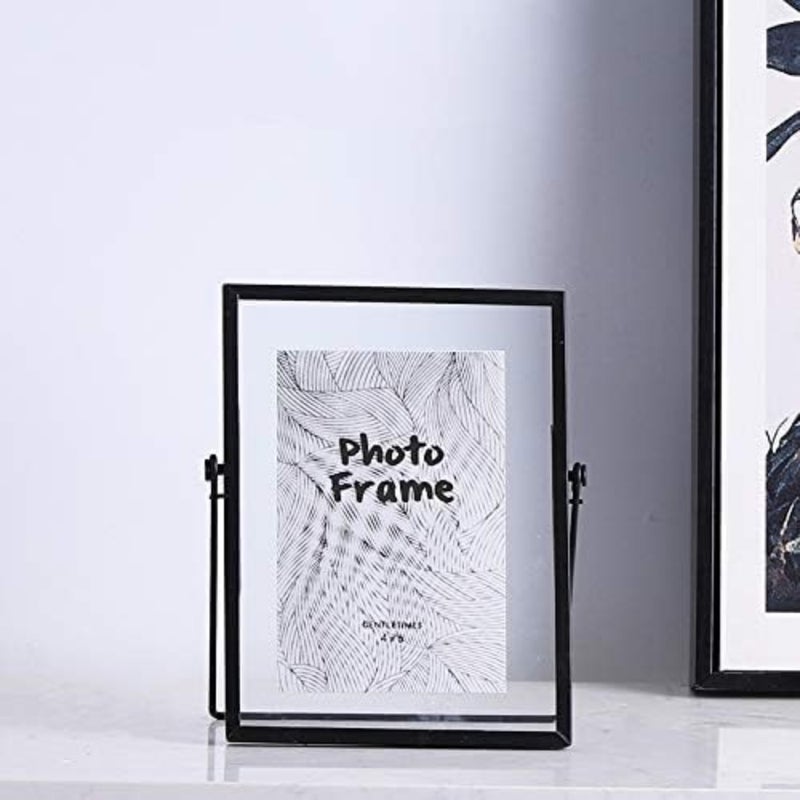 Set of 3 Glass Photo Frame Collection - Modern Metal Geometric Picture Frame with Glass Cover, Metal Tabletop Standing Glass Floating Picture Frame Home Decor Artwork Photo Display Black - Image 3