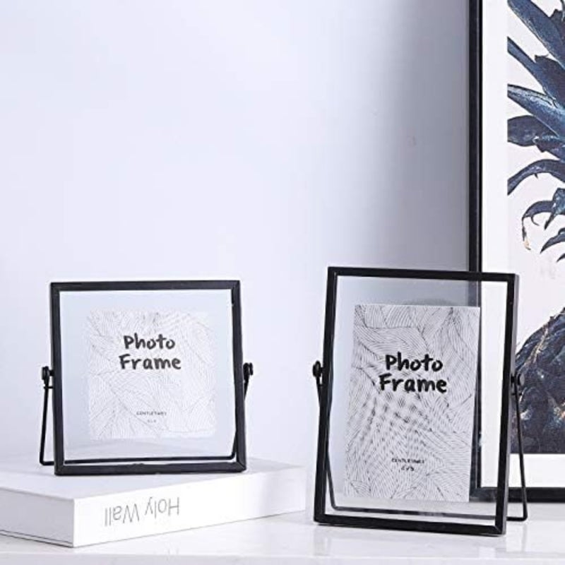 Set of 3 Glass Photo Frame Collection - Modern Metal Geometric Picture Frame with Glass Cover, Metal Tabletop Standing Glass Floating Picture Frame Home Decor Artwork Photo Display Black - Image 4