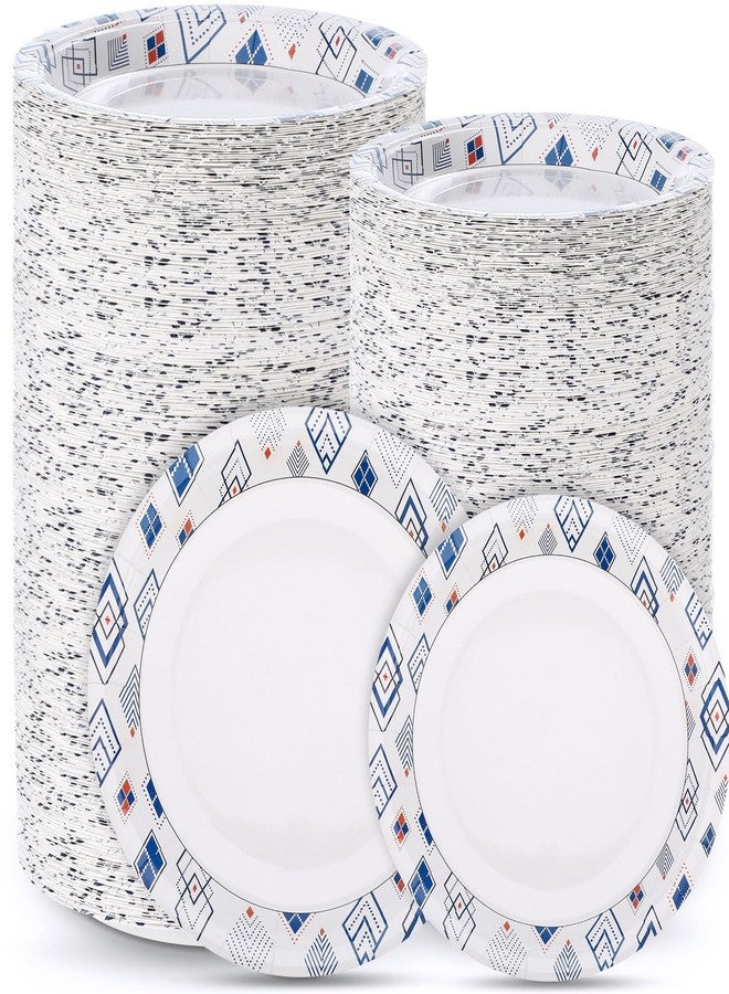 Maxcheck 300 Paper Plates Including 150 Pcs 9 Inch Heavy Duty Printed Disposable Plates and 150 Pcs 7 Inch Soak Proof Disposable Paper Plate for Everyday Use Family Gatherings Parties(Rhombus) - Image 1