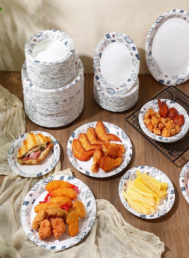 Maxcheck 300 Paper Plates Including 150 Pcs 9 Inch Heavy Duty Printed Disposable Plates and 150 Pcs 7 Inch Soak Proof Disposable Paper Plate for Everyday Use Family Gatherings Parties(Rhombus) - Image 4