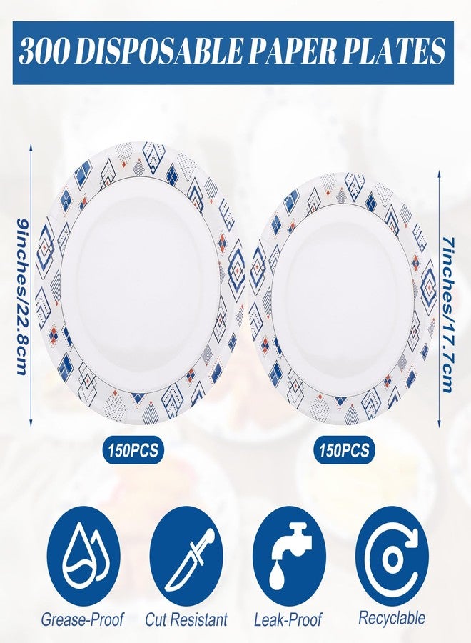 Maxcheck 300 Paper Plates Including 150 Pcs 9 Inch Heavy Duty Printed Disposable Plates and 150 Pcs 7 Inch Soak Proof Disposable Paper Plate for Everyday Use Family Gatherings Parties(Rhombus) - Image 3
