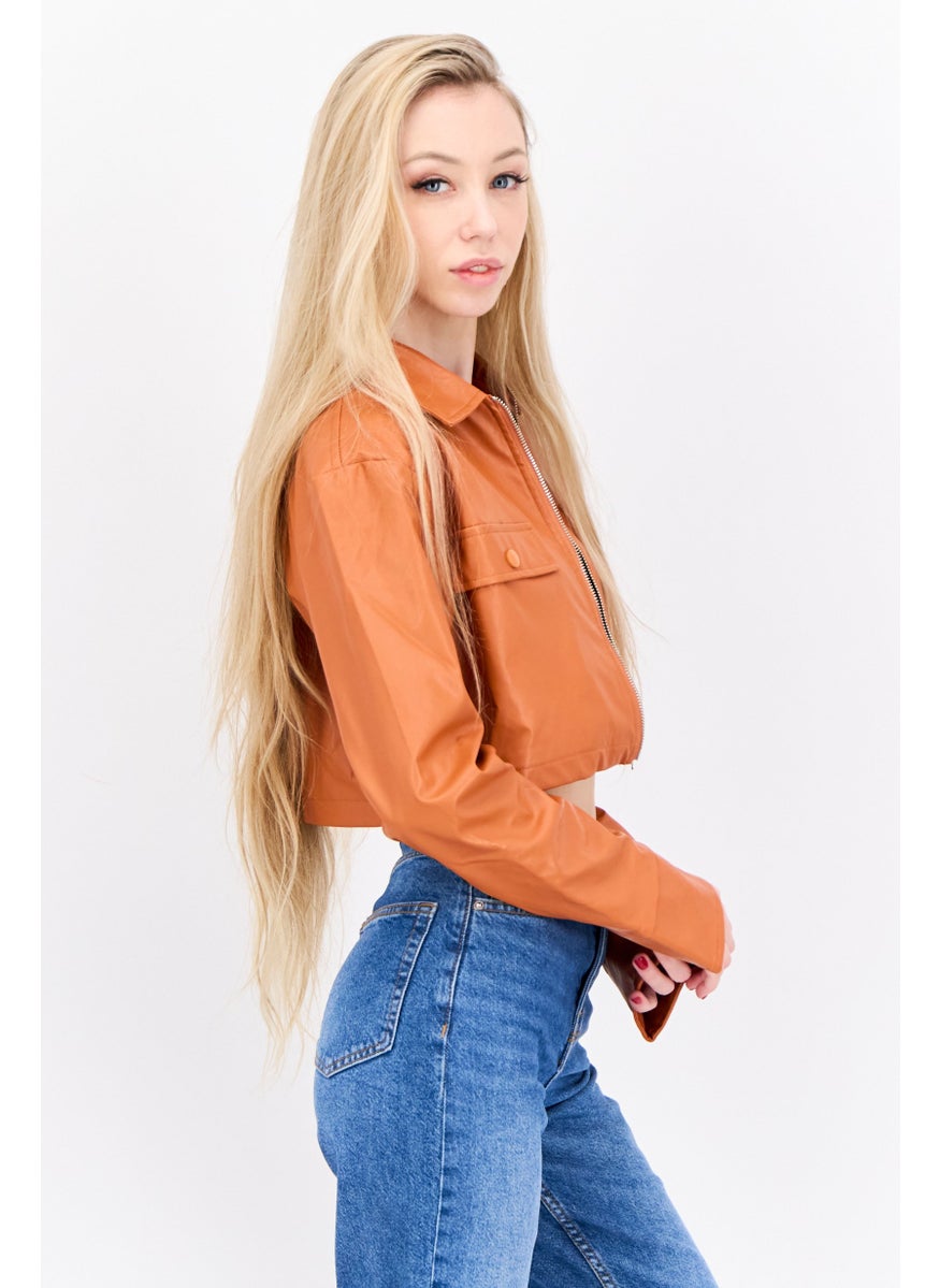 PUBLIC DESIRE Women Solid Motorcycle Jacket, Rust  - Image 2