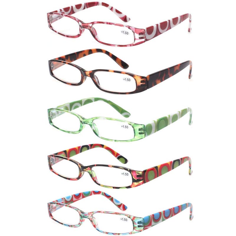 Kerecsen Reading Glasses 5 Pairs Ladies Fashion Spring Hinge Readers For Women (5 Mix Color  1.5) - Image 1