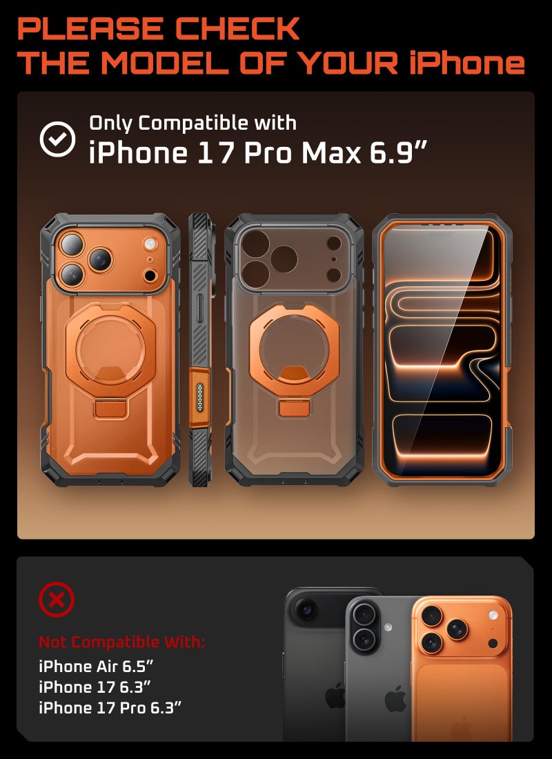 SUPCASE for iPhone 17 Pro Max Case (UBGrip Pro), [Built-in Tempered Glass Screen Protector & Stand] [Camera Control Cover] [Compatible with MagSafe] Full Body Heavy Duty Magnetic Phone Case (Coral) - Image 2