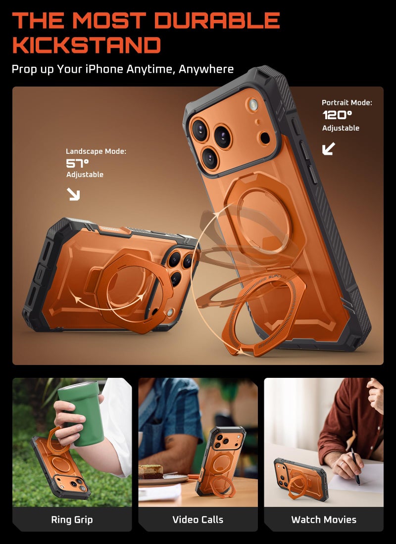 SUPCASE for iPhone 17 Pro Max Case (UBGrip Pro), [Built-in Tempered Glass Screen Protector & Stand] [Camera Control Cover] [Compatible with MagSafe] Full Body Heavy Duty Magnetic Phone Case (Coral) - Image 4