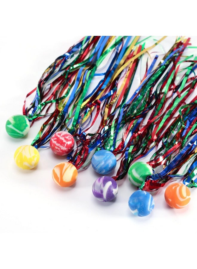 Pllieay 50 Pieces Comet Balls, Assorted Colors Bouncy Balls with Colorful Streamers, Rubber Balls for Kids Party Favors, Prizes, Birthdays Gift - Image 1