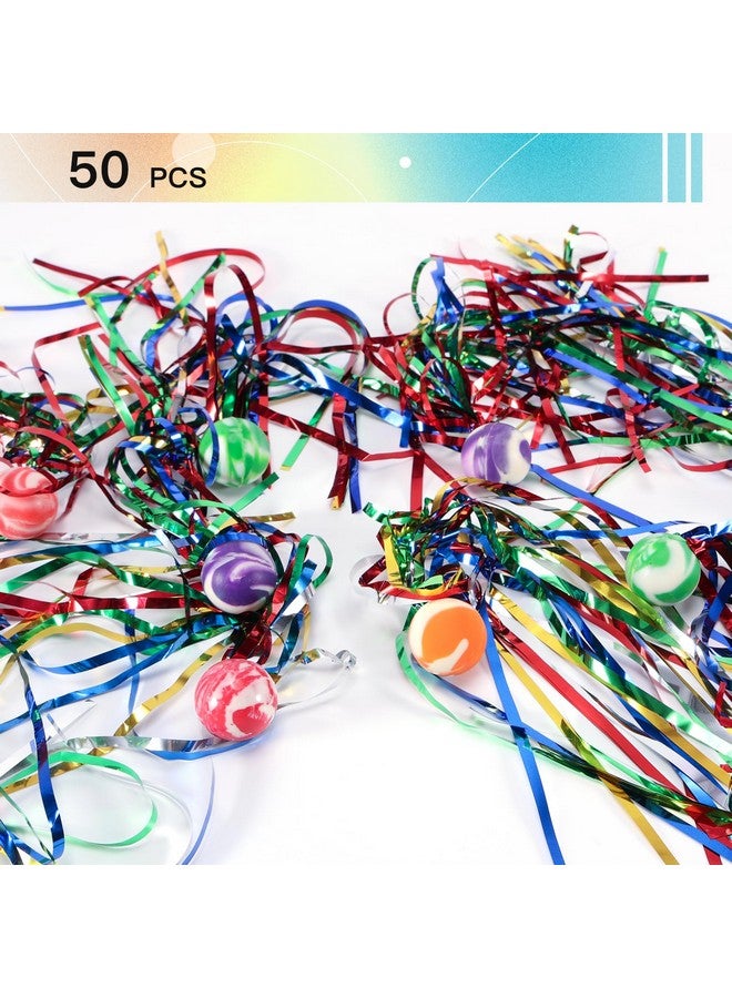 Pllieay 50 Pieces Comet Balls, Assorted Colors Bouncy Balls with Colorful Streamers, Rubber Balls for Kids Party Favors, Prizes, Birthdays Gift - Image 3