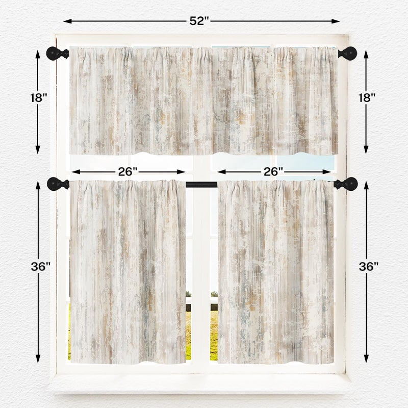 Tayney Light Brown Multi Kitchen Window Curtains Valance and Tier Set 36 Inch, Abstract Painting Vintage Rod Pocket Short Tier Curtain for Bathroom, Modern Small Cafe Drapes for Kitchen Decor - Image 4