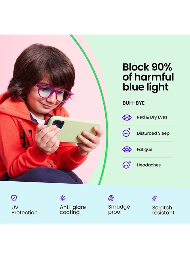 Hooper Hooper By Lenskart For Kids Age 5-8 yrs | Zero Power Bluecut & Antiglare Computer Eyeglasses For Eye Protection And Strain | Blue Transparent Purple Rectangle | HP D10016M