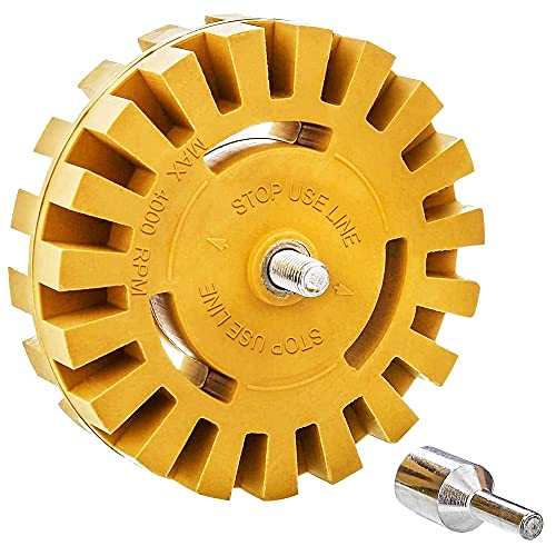 CANOPUS Decal Remover Eraser Wheel Adhesive Pinstripe Sticker Vinyl Removal Tool Kit for Cars RVs Boats 4 inch Rubber Pad with Drill Adapter - Image 1