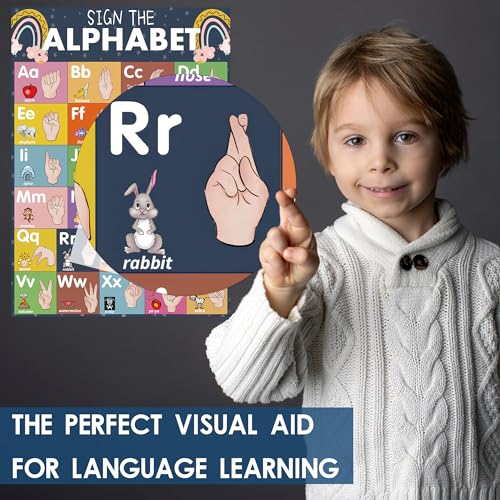 YIYDONG 24 Boho American Sign Language Posters for Kids, Babies & Toddlers, ABC ASL Flash Cards, Classroom Decor - Image 4