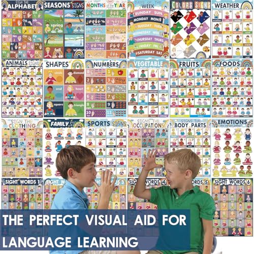 YIYDONG 24 Boho American Sign Language Posters for Kids, Babies & Toddlers, ABC ASL Flash Cards, Classroom Decor - Image 5