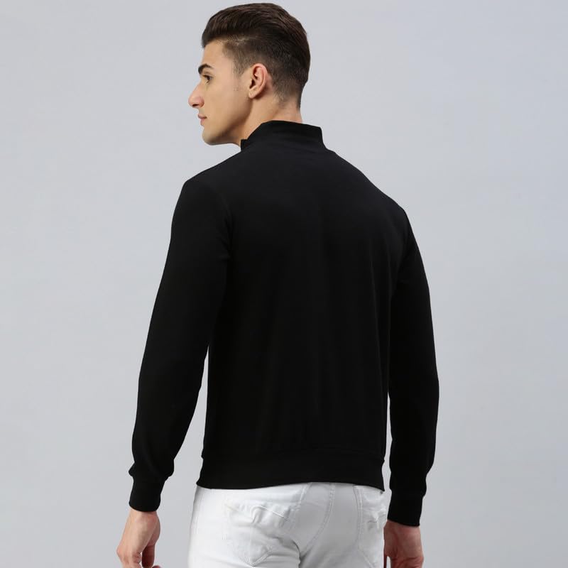 sporto Men's Mock Neck, Full Sleeve, Slim Fit Cotton T-Shirt | (Color Variant) Black - Image 4