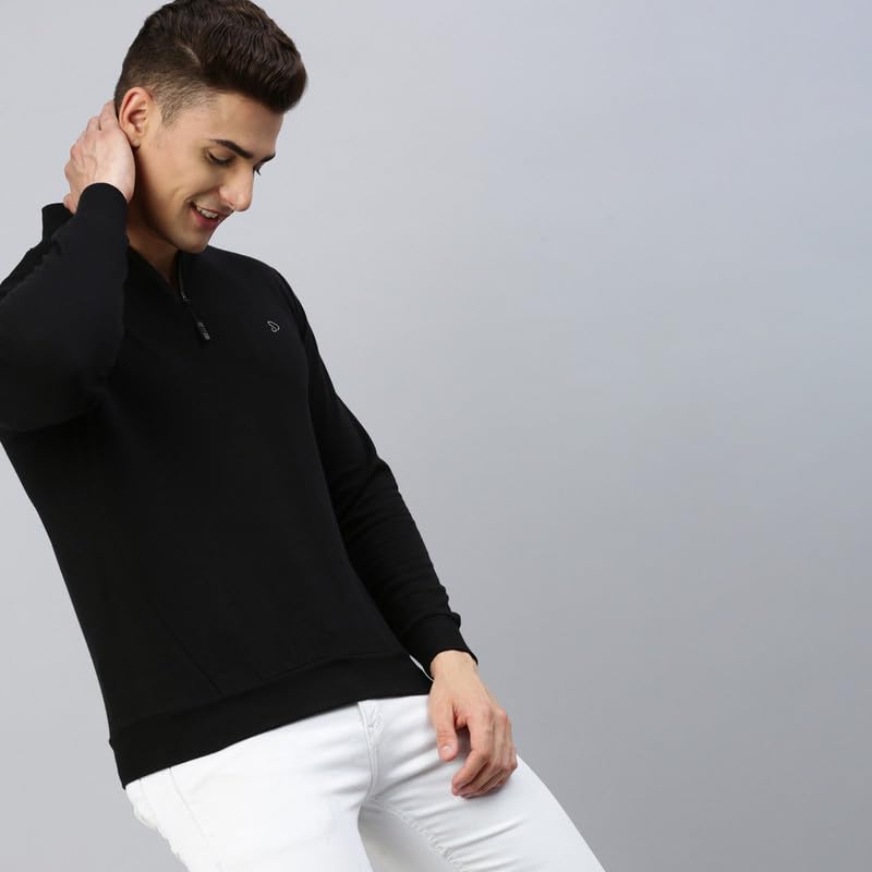 sporto Men's Mock Neck, Full Sleeve, Slim Fit Cotton T-Shirt | (Color Variant) Black - Image 2