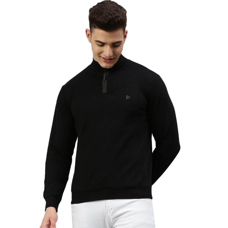 sporto Men's Mock Neck, Full Sleeve, Slim Fit Cotton T-Shirt | (Color Variant) Black - Image 1
