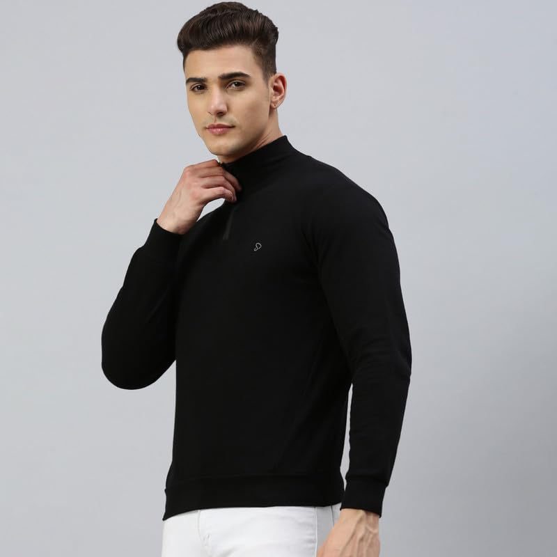 sporto Men's Mock Neck, Full Sleeve, Slim Fit Cotton T-Shirt | (Color Variant) Black - Image 3