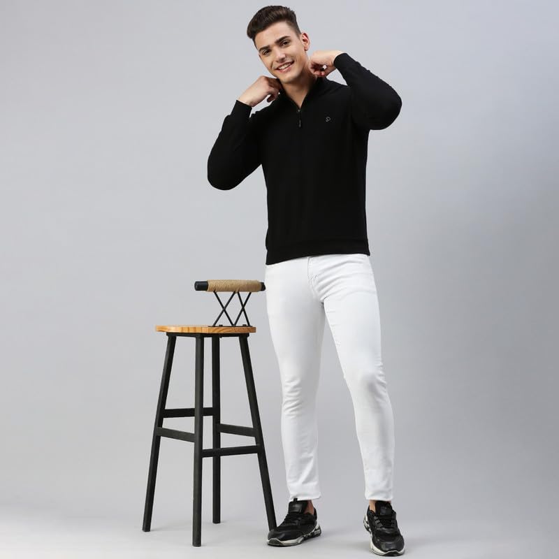 sporto Men's Mock Neck, Full Sleeve, Slim Fit Cotton T-Shirt | (Color Variant) Black - Image 5