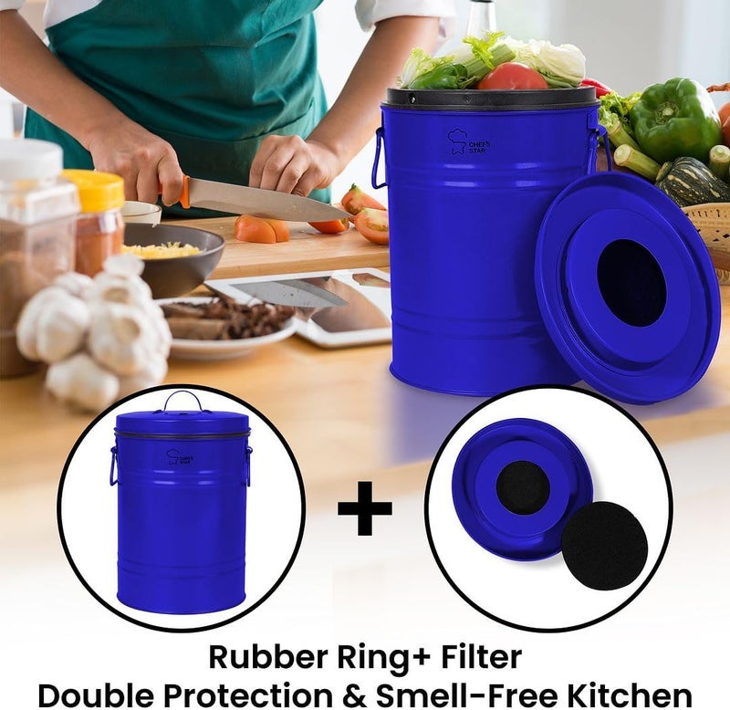 Chef's Star Countertop Compost Bin for Kitchen, Indoor Compost Bin for Kitchen Counter, Small Composter for Kitchen Counter, with Charcoal Filter, Airtight Lid, 0.7 Gallon Compost Pail, Blue - Image 4