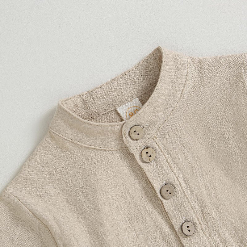 Karuedoo Toddler Baby Boy Clothes Cotton Linen Henley Shirts Button Down Long Sleeve Shirts Casual Pants Set (A-Khaki White, 2-3 Years) - Image 4