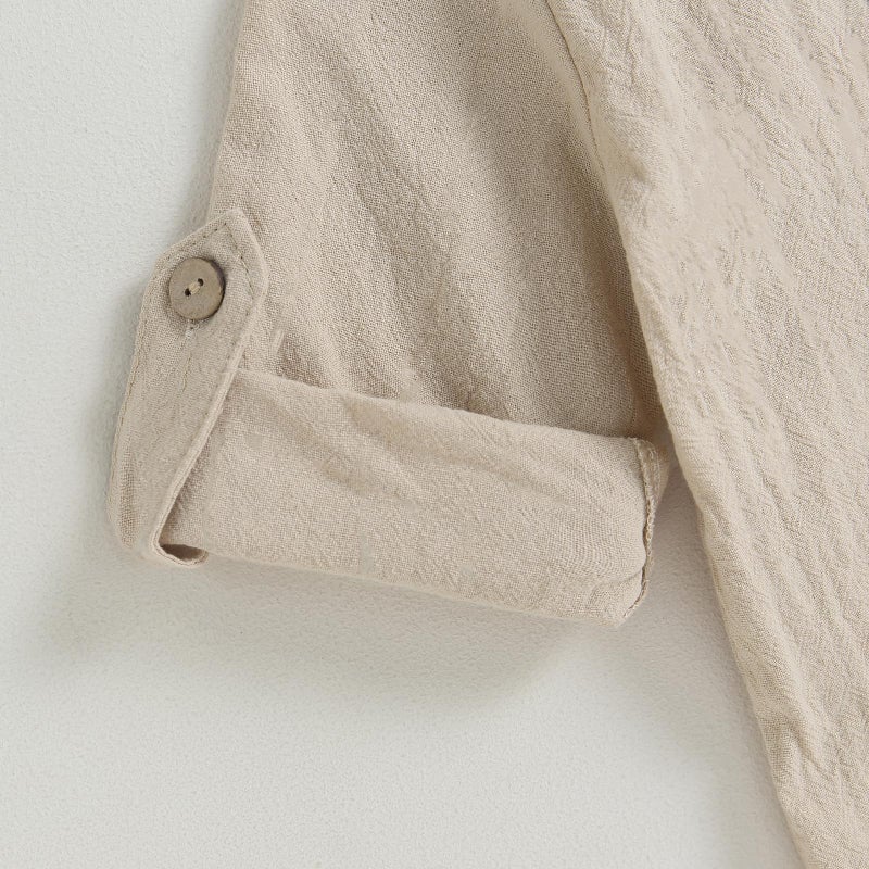 Karuedoo Toddler Baby Boy Clothes Cotton Linen Henley Shirts Button Down Long Sleeve Shirts Casual Pants Set (A-Khaki White, 2-3 Years) - Image 5