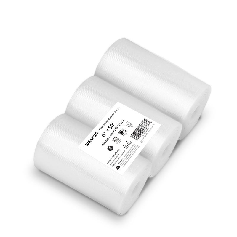 2024 New 6 x 50 3 Rolls Vacuum Sealer Rolls Bags for Food Great for Food Storage Sous Vide and Meal Prep Wevac Lite