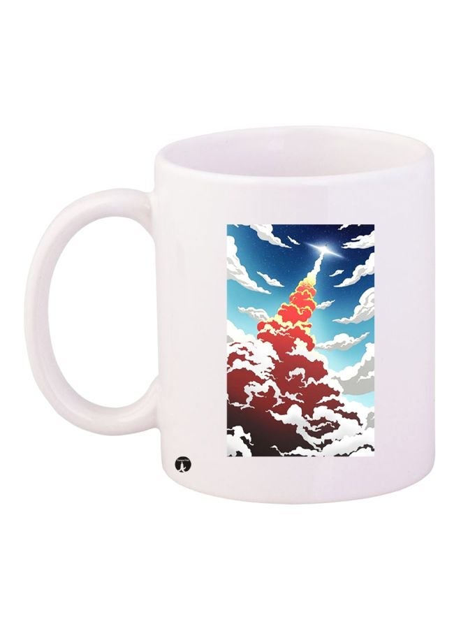 RYN Clouds Themed Coffee Mug White/Blue/Orange 11ounce