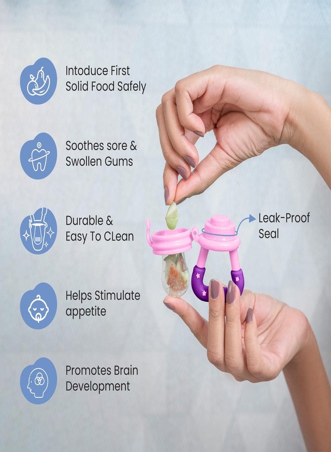 Cherilo طعام/لهاية/مُغذّي للأطفال من شيريلو مصنوع من السيليكون، يُستخدم كأداة لقضم الفاكهة للأطفال من عمر 6 إلى 12 شهرًا، كما يُستخدم كعضاضة للأطفال الرضع، خالٍ من مادة BPA، لون وردي - Image 4