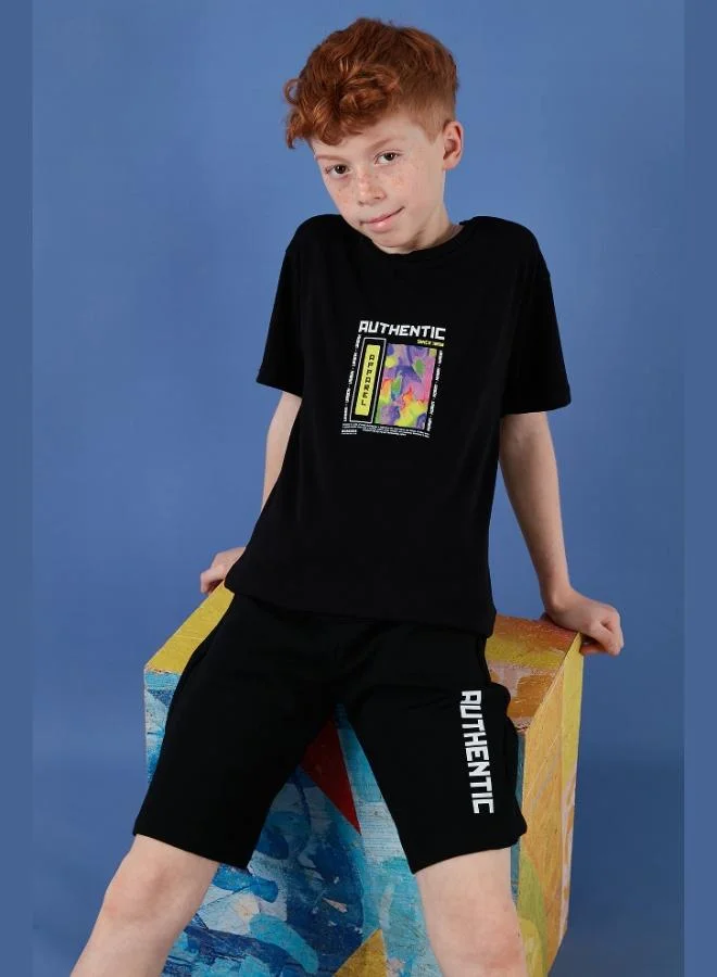 Lela Lela Cotton Regular Fit Crew Neck Shorts Bottom-Top Set Boy SET 6212011