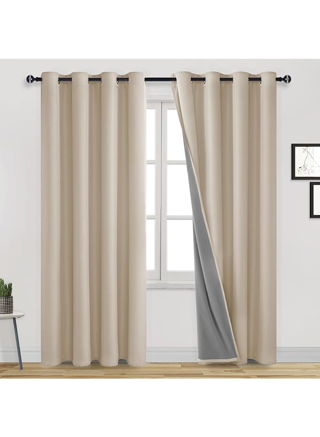 The Bros Blackout Curtain 84 inches, 100% Blackout Curtains for Livingroom Window Drapes Sun Blocking Thermal Insulating,Noise Blocking and Privacy Protecting Set of 2 (Beige,52" W x 84" L) - Image 1